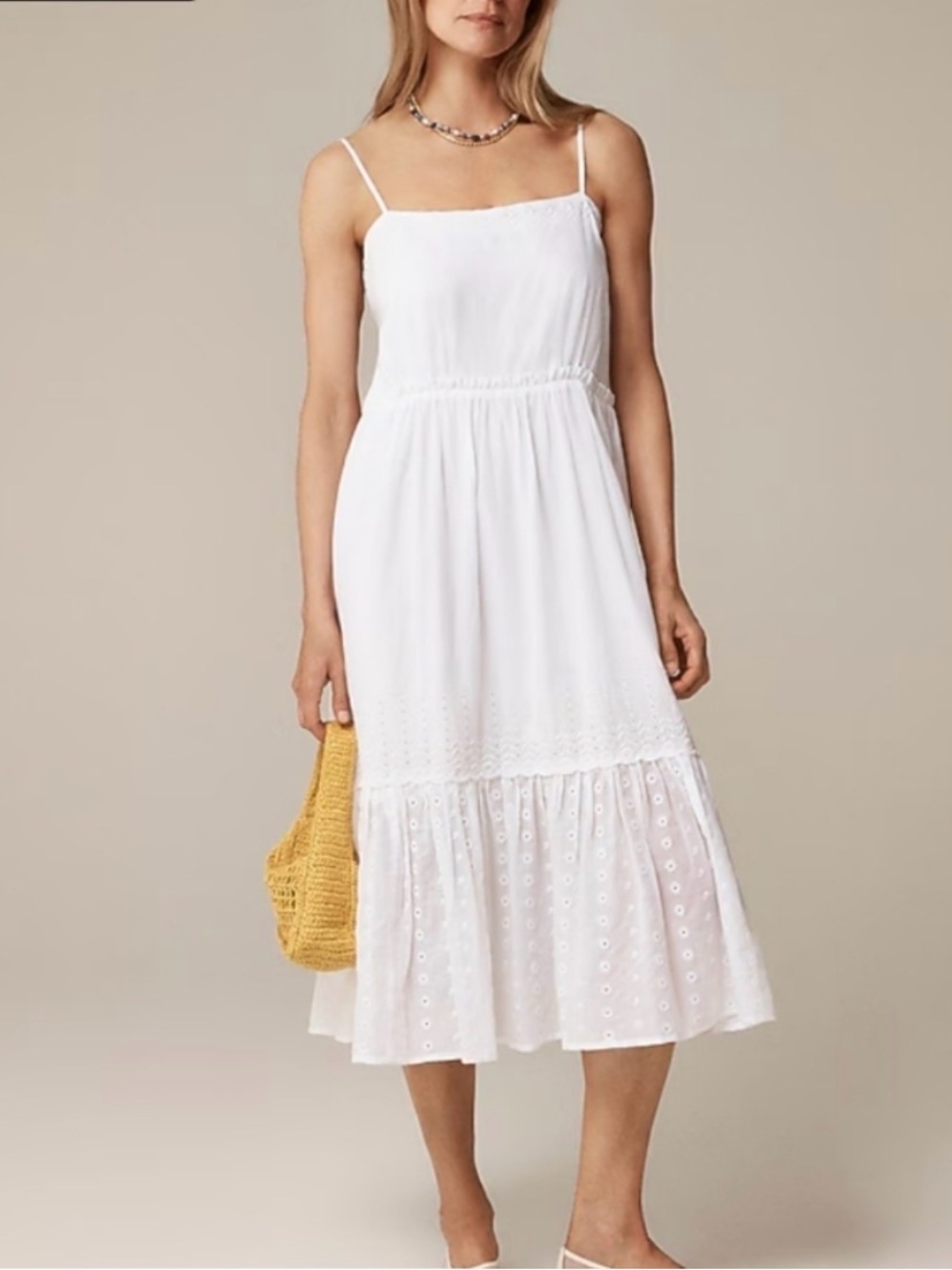 J. Crew White Eyelet Tiered Midi Dress